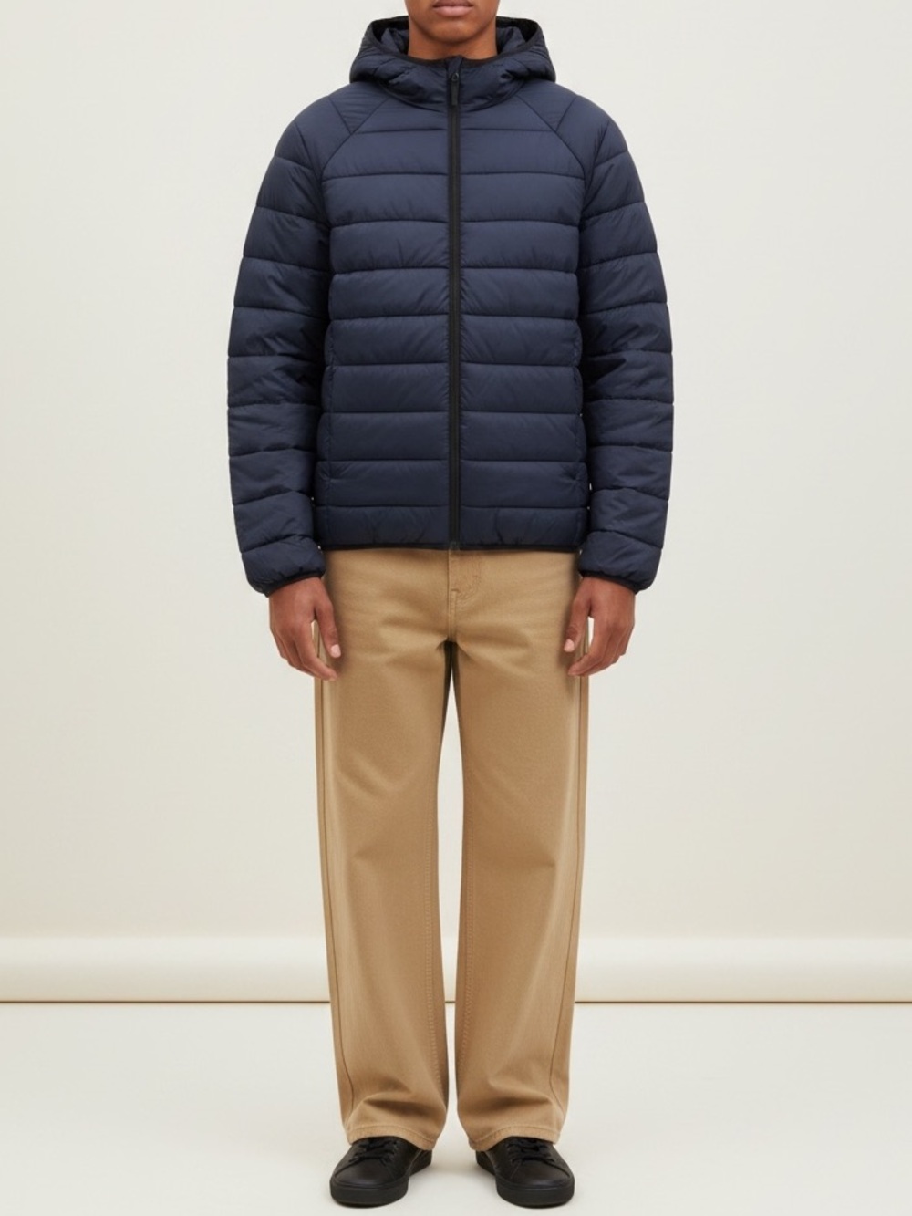 Men's Hooded Navy Puffer Jacket- Small